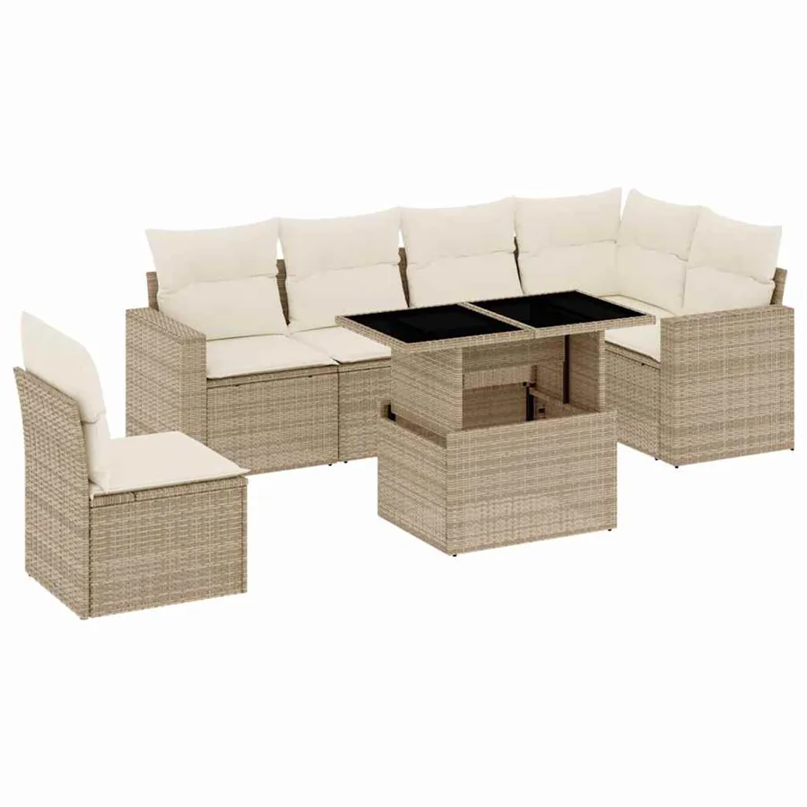 Salon de jardin avec coussins 7 pcs beige résine tressée - 2