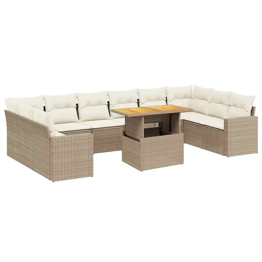 Salon de jardin 11 pcs avec coussins beige résine tressée - 2
