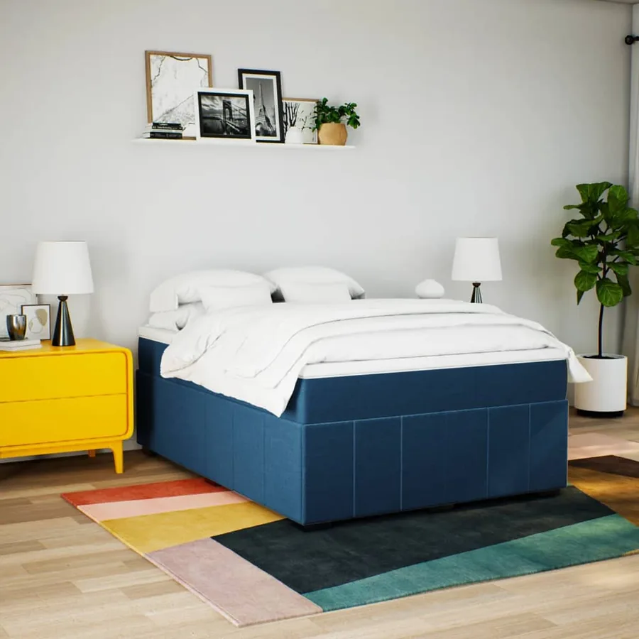 Sommier à lattes de lit avec matelas Bleu 160x200 cm Tissu - 3