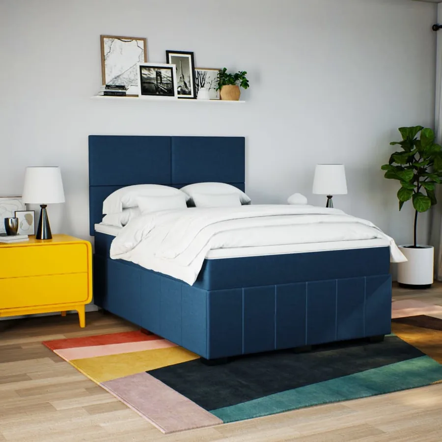 Sommier à lattes de lit avec matelas Bleu 160x200 cm Tissu - 3