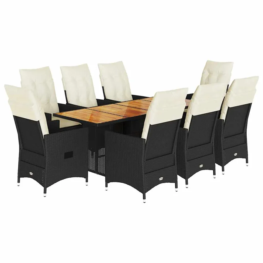 Ensemble à manger de jardin 9pcs coussins noir résine tressée - 2