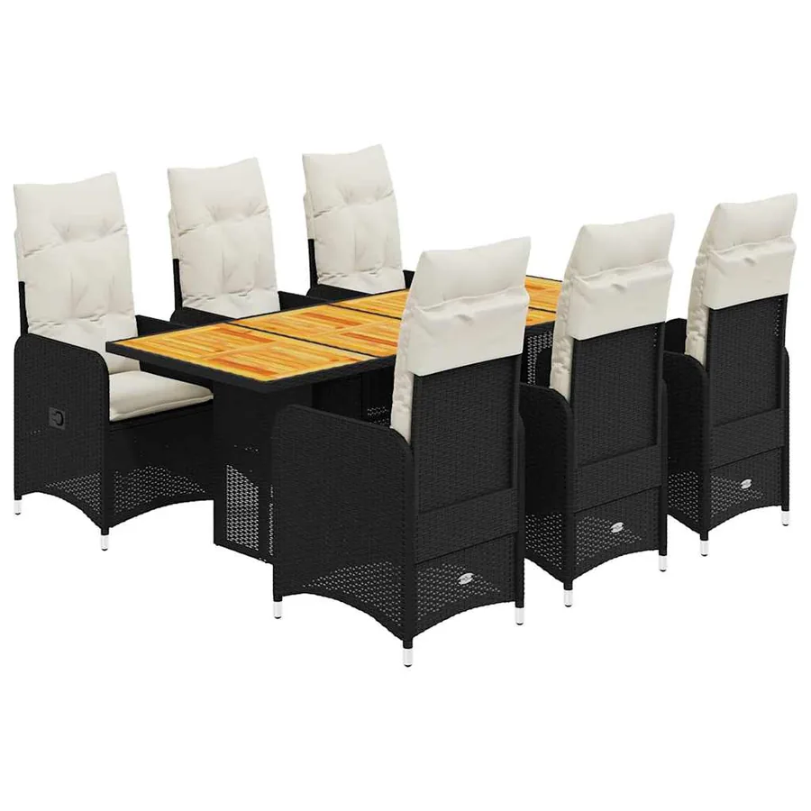 Ensemble de bistro de jardin 7 pcs coussins noir poly rotin - 2