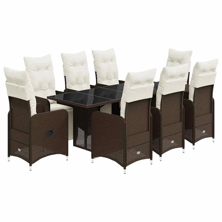 Ensemble de bistro de jardin 9 pcs coussins marron poly rotin - 2