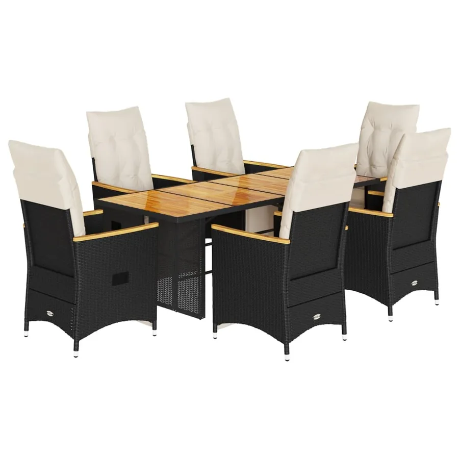 Ensemble de bistro de jardin 7 pcs coussins noir poly rotin - 2