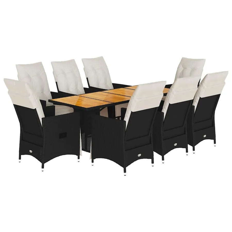 Ensemble à manger de jardin 9pcs coussins noir résine tressée - 2