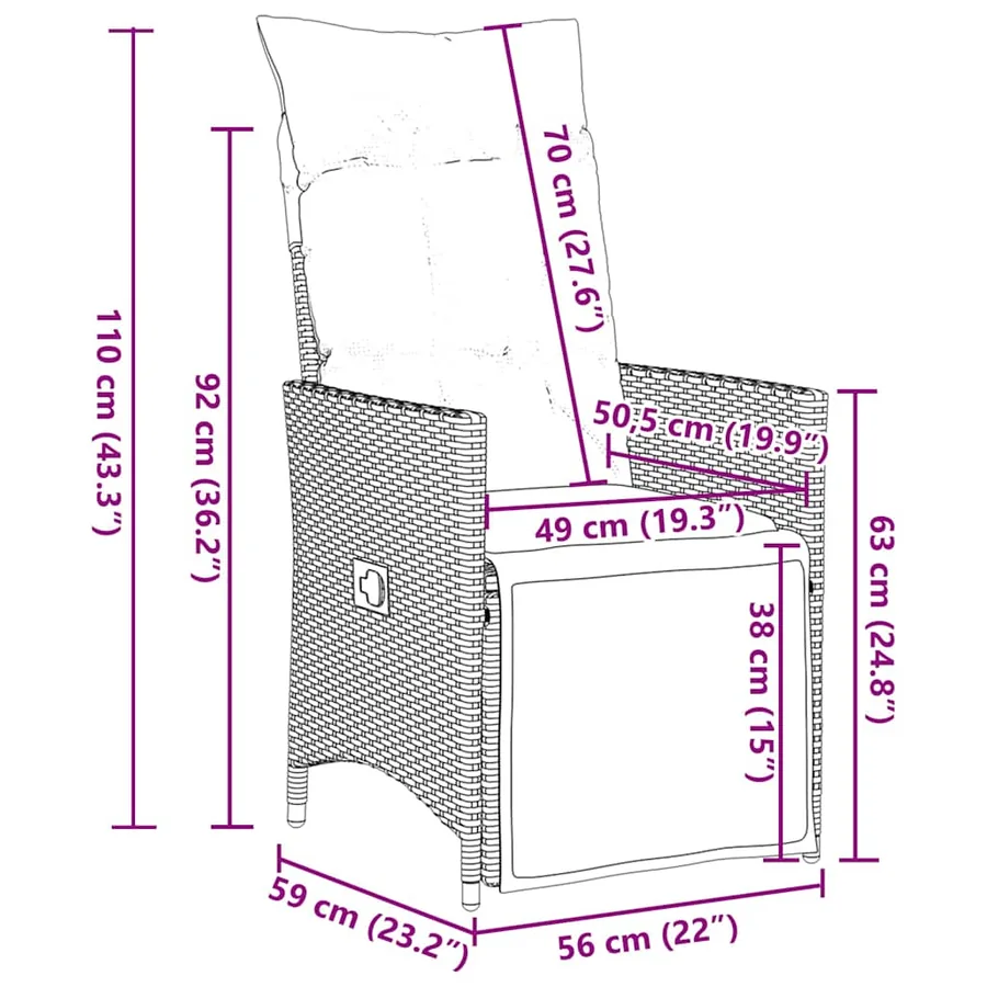 Ensemble à manger de jardin 9pcs coussins noir résine tressée - 9