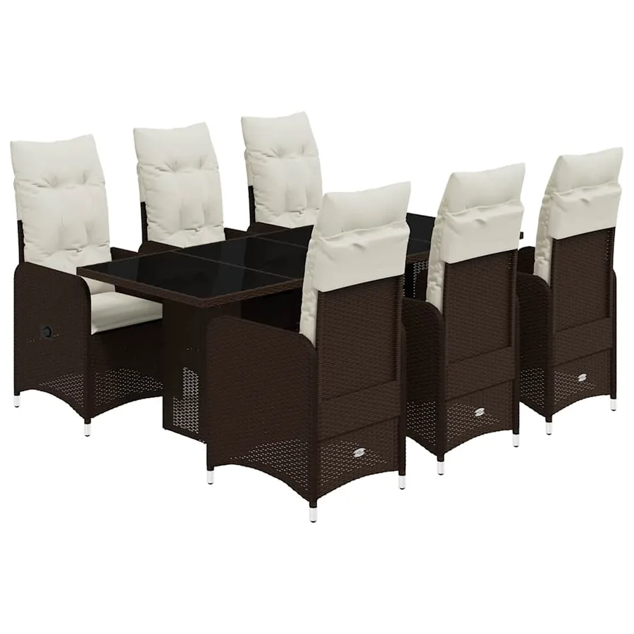 Ensemble de bistro de jardin 7 pcs coussins marron poly rotin - 2