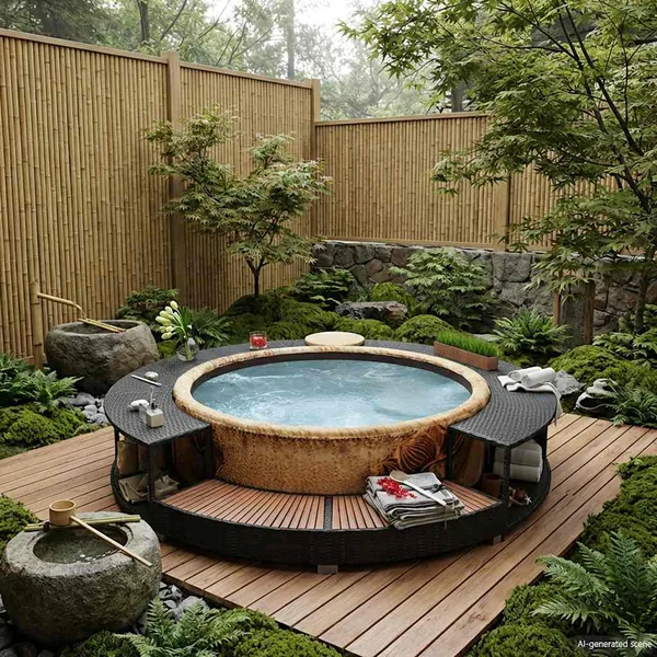 Hot tub surround black poly rattan