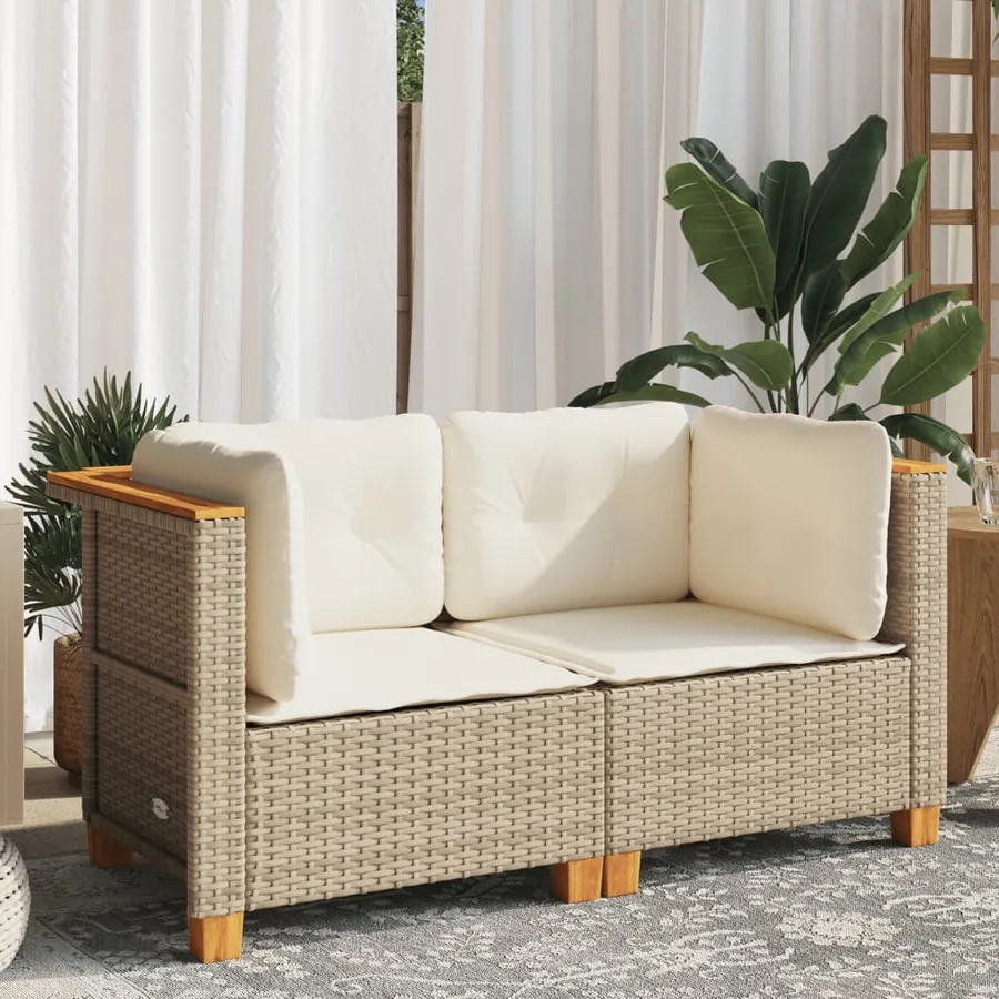 Canapés d'angle de jardin et coussins 2pcs beige résine tressée - 3