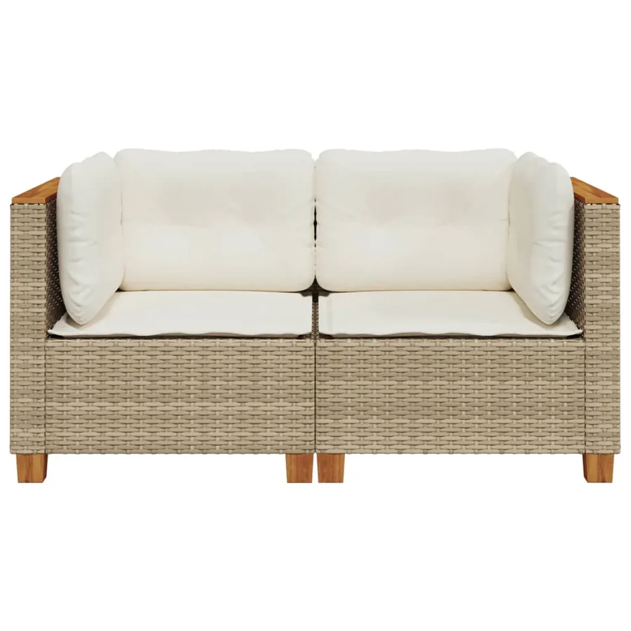 Canapés d'angle de jardin et coussins 2pcs beige résine tressée - 4