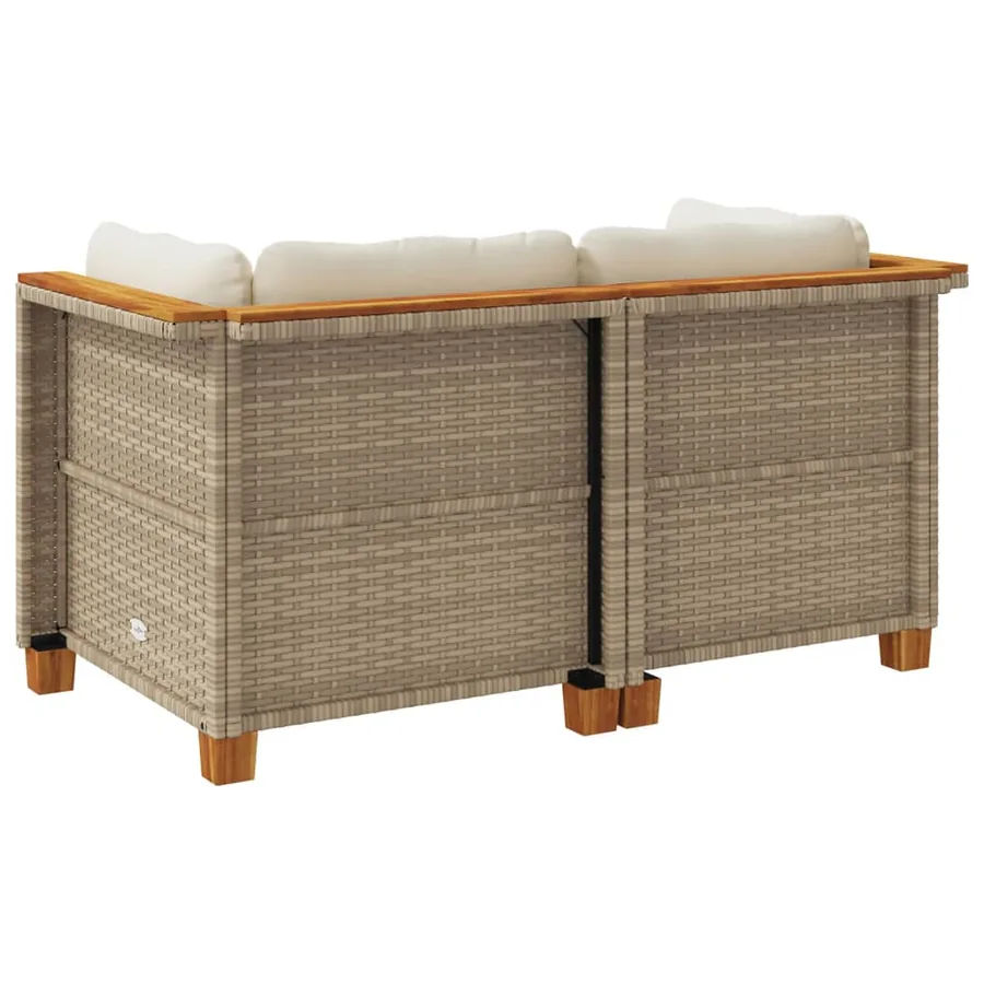 Canapés d'angle de jardin et coussins 2pcs beige résine tressée - 6