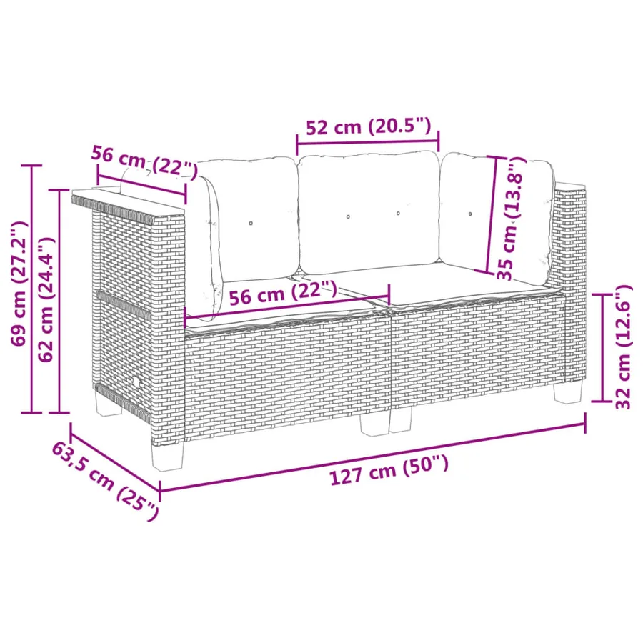 Canapés d'angle de jardin et coussins 2pcs beige résine tressée - 8