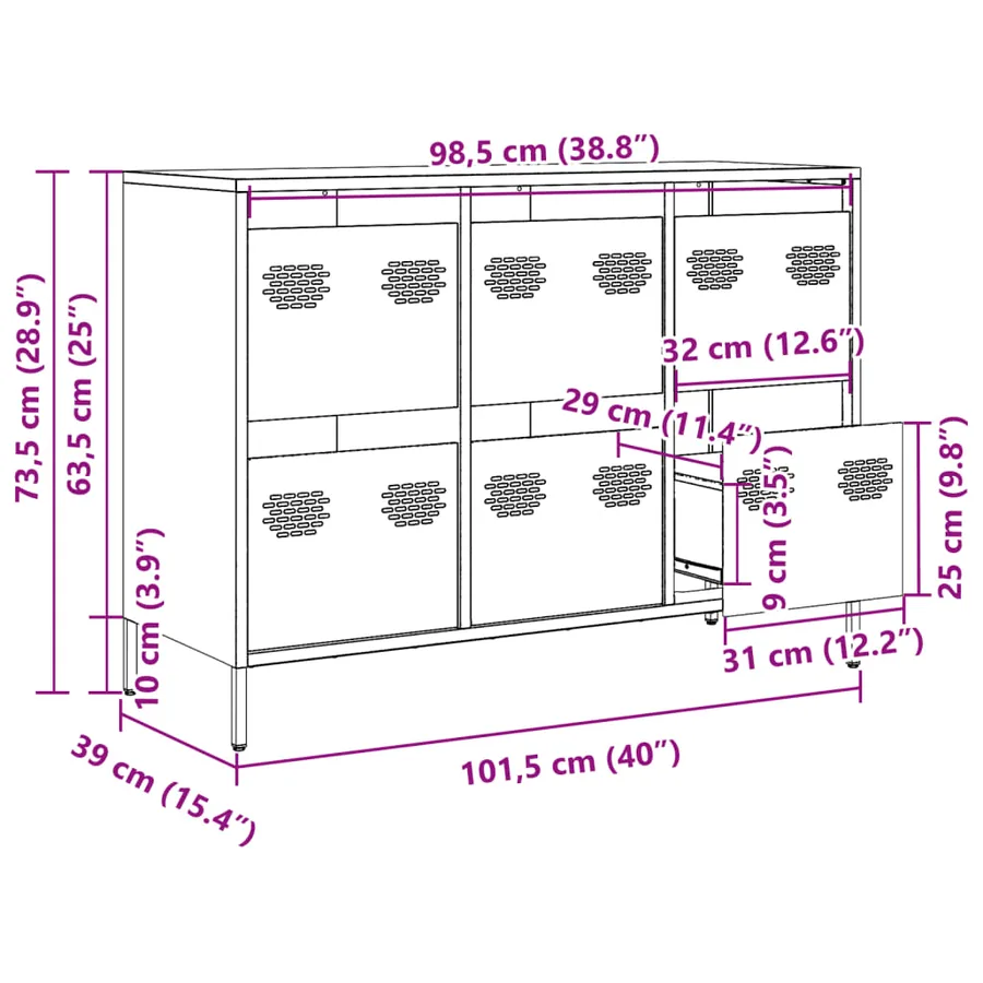 Buffet jaune moutarde 101,5x39x73,5 cm acier laminé à froid - 13