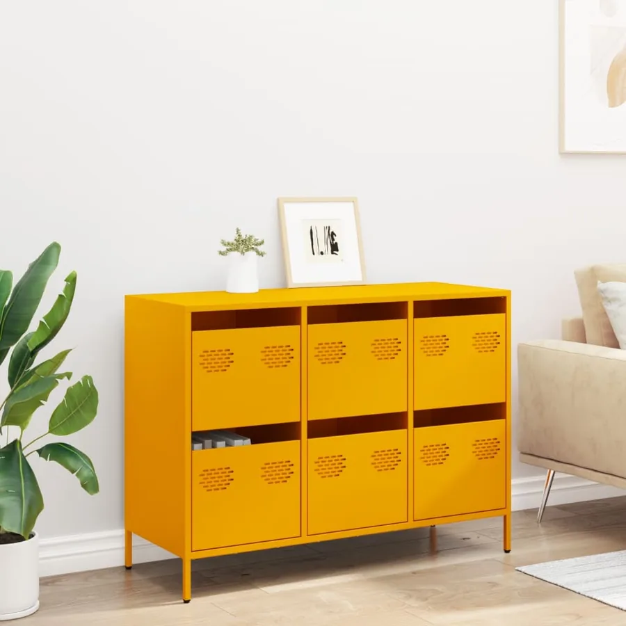 Buffet jaune moutarde 101,5x39x73,5 cm acier laminé à froid - 3
