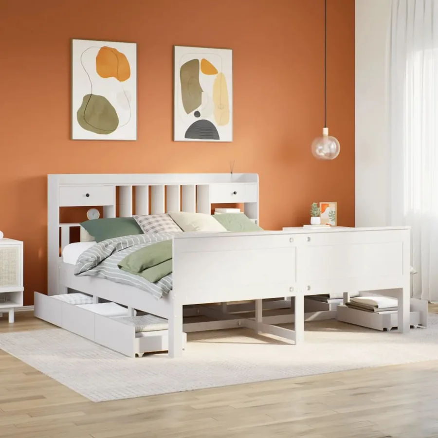 Lit bibliothèque sans matelas blanc 180x200 cm bois pin massif