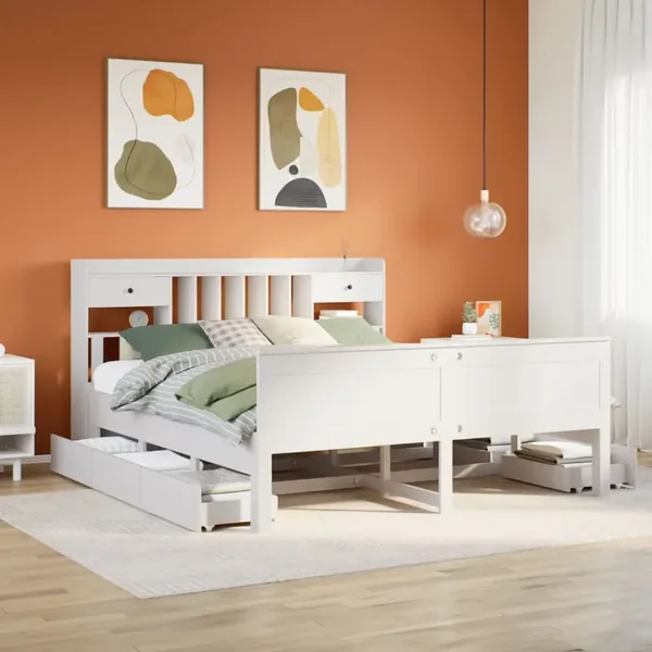 Lit bibliothèque sans matelas blanc 180x200 cm bois pin massif