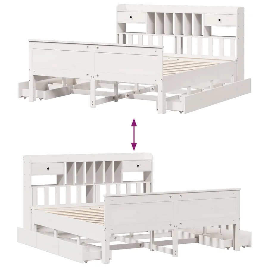 Lit bibliothèque sans matelas blanc 180x200 cm bois pin massif - 12