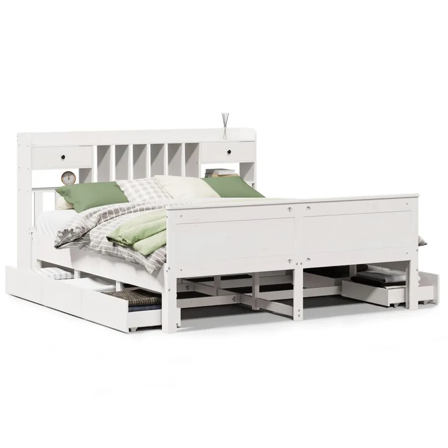 Lit bibliothèque sans matelas blanc 180x200 cm bois pin massif - 2