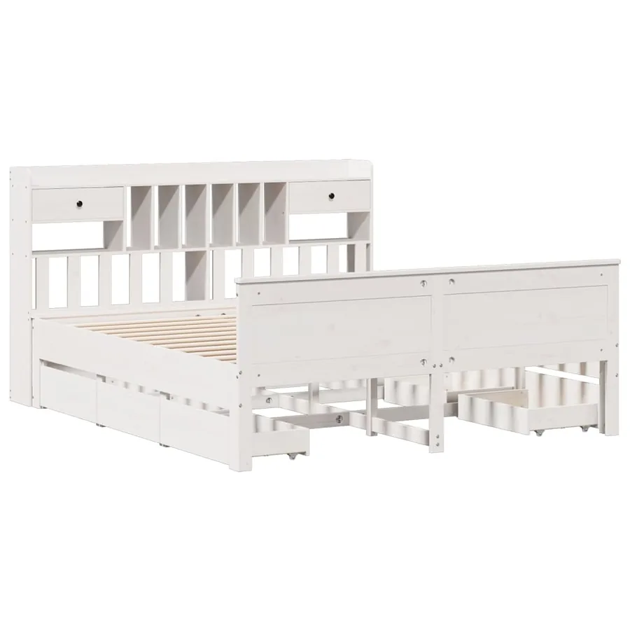 Lit bibliothèque sans matelas blanc 180x200 cm bois pin massif - 3