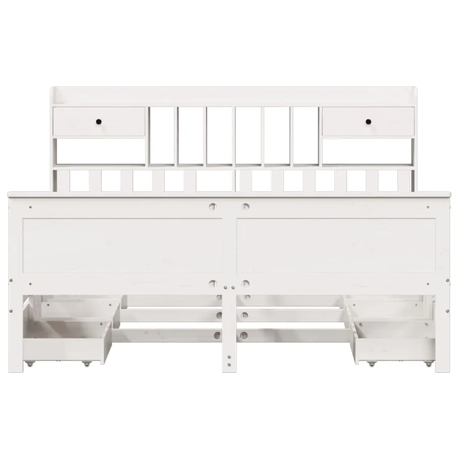 Lit bibliothèque sans matelas blanc 180x200 cm bois pin massif - 4