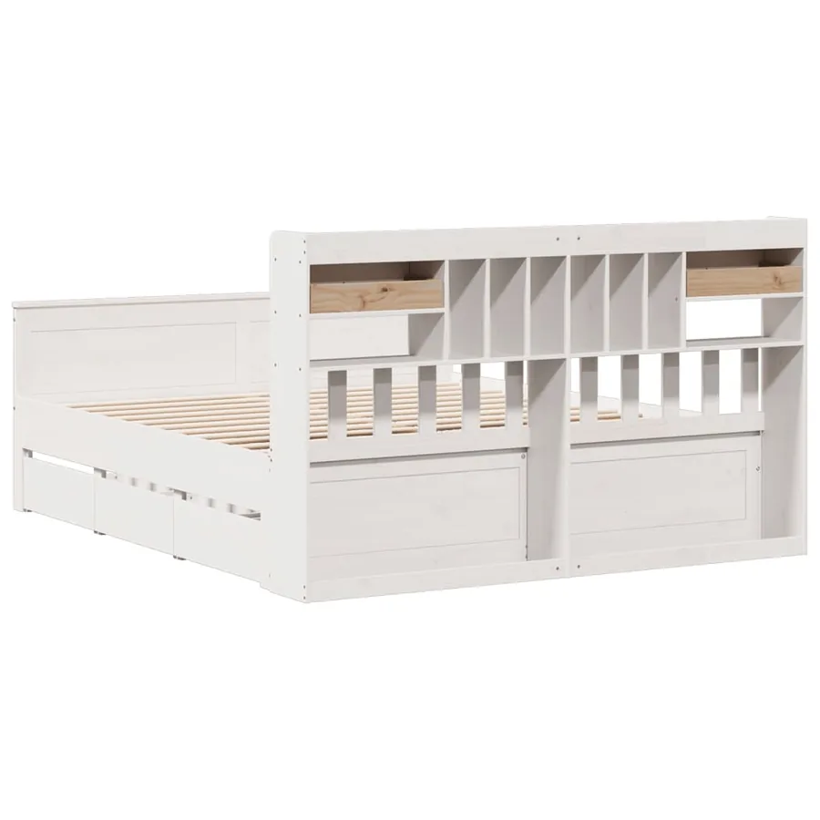 Lit bibliothèque sans matelas blanc 180x200 cm bois pin massif - 6