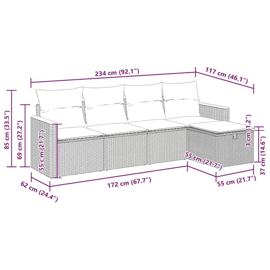Salon de jardin 5 pcs avec coussins gris résine tressée - 12