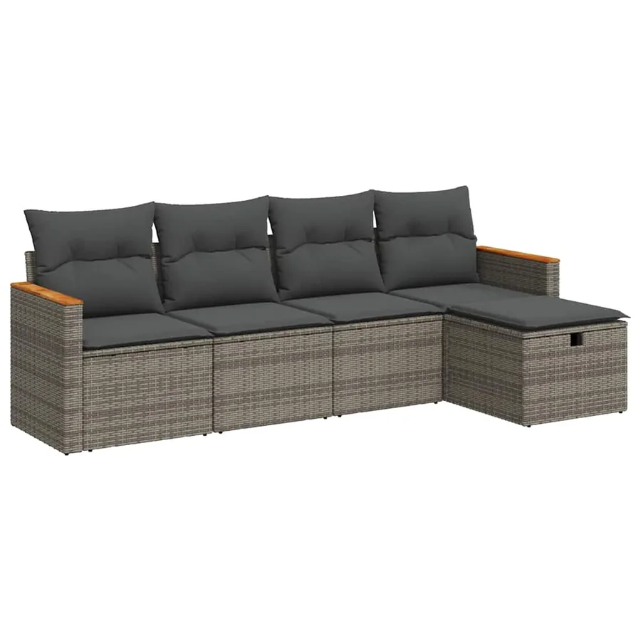 Salon de jardin 5 pcs avec coussins gris résine tressée - 2