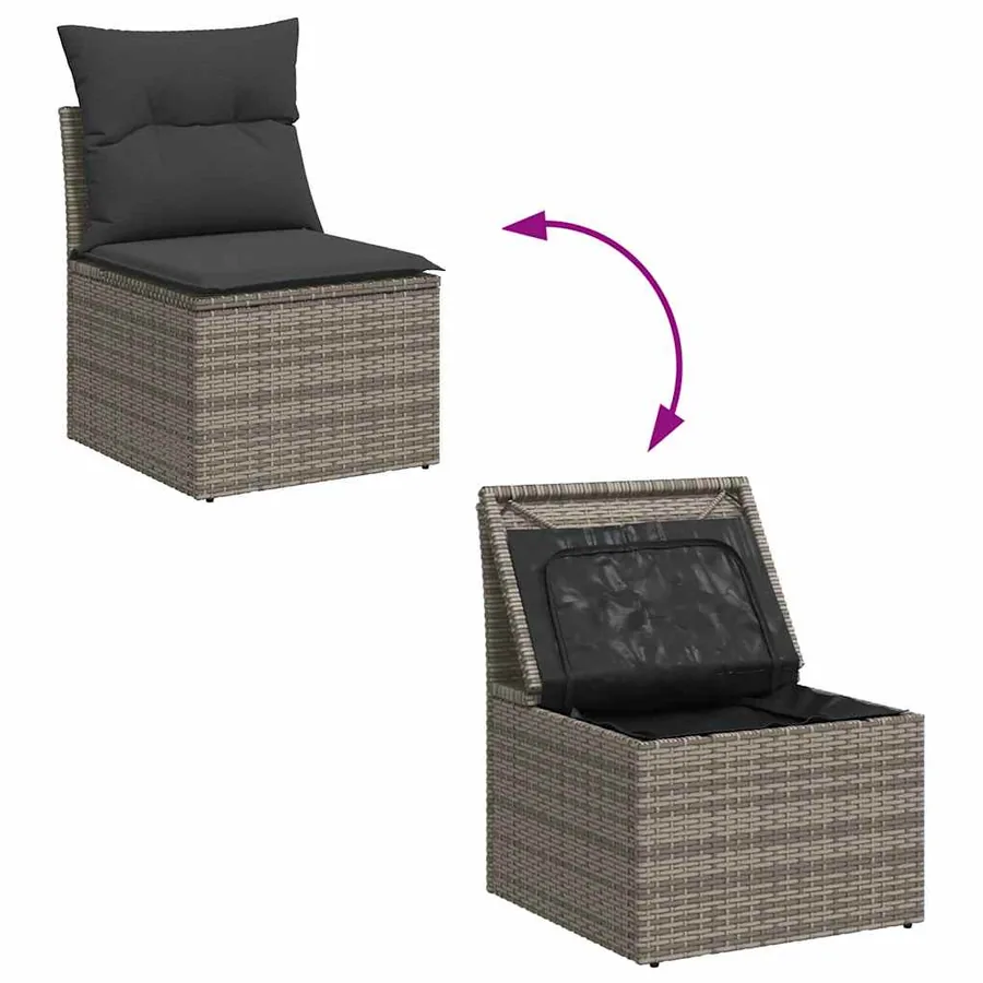 Salon de jardin 5 pcs avec coussins gris résine tressée - 6
