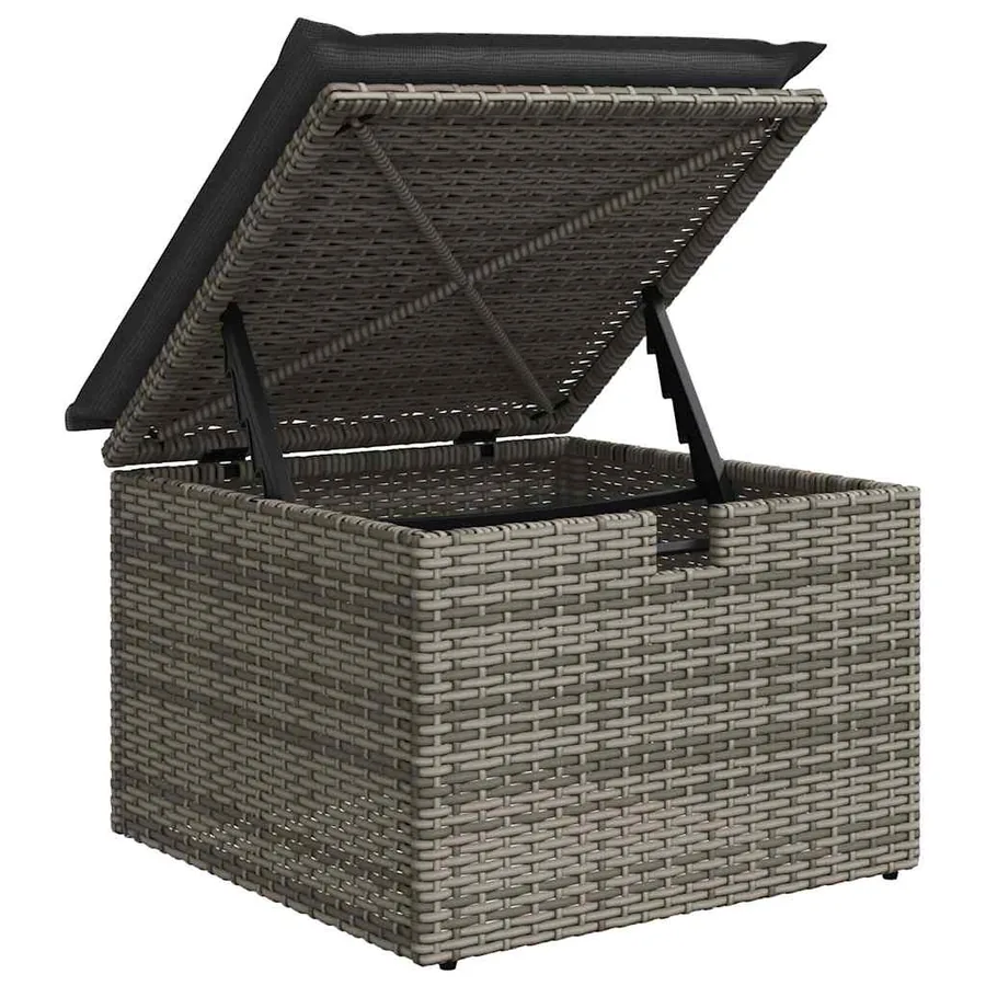 Salon de jardin 5 pcs avec coussins gris résine tressée - 8