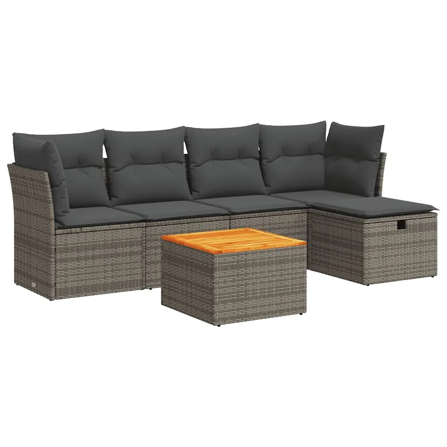 Salon de jardin 6 pcs avec coussins gris résine tressée - 2