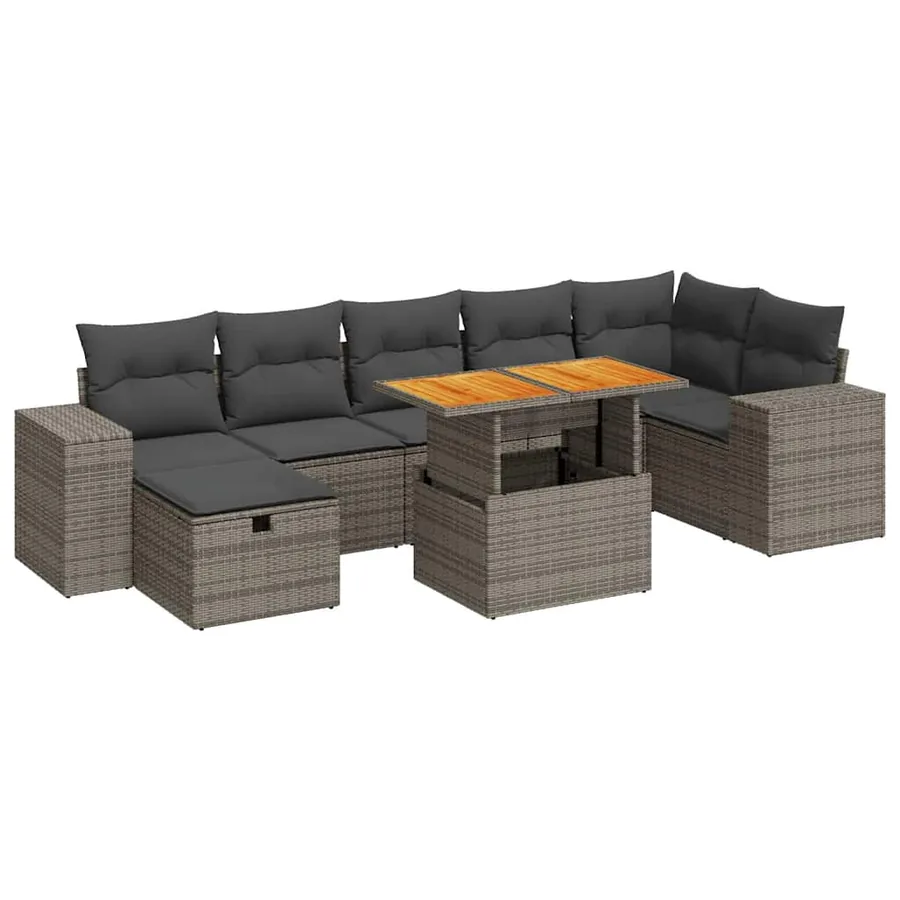Salon de jardin 5 pcs avec coussins gris résine tressée acacia - 2