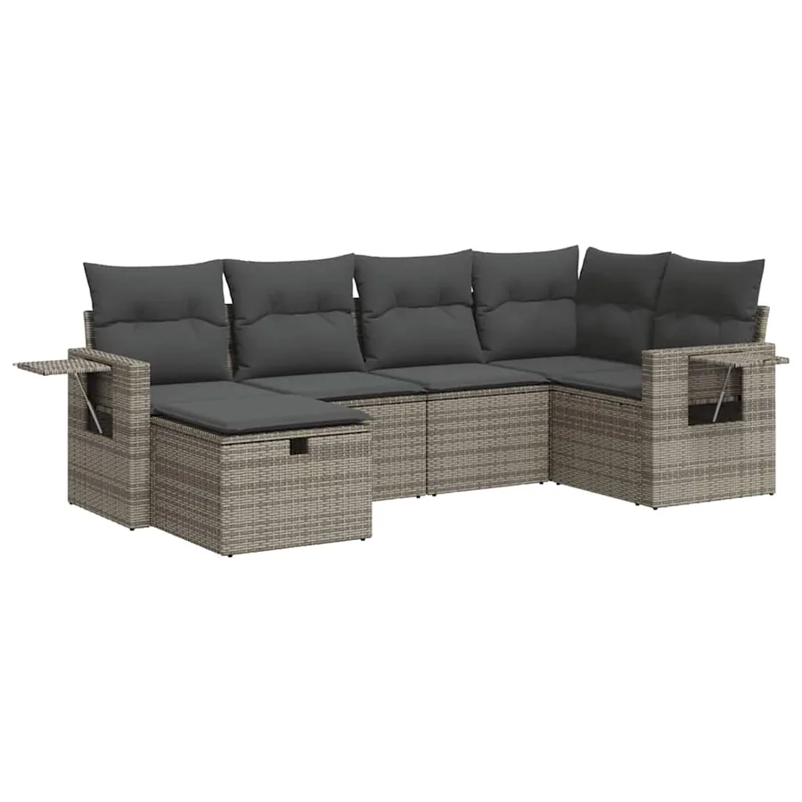 Salon de jardin 6 pcs avec coussins gris résine tressée - 2