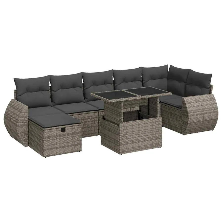 Salon de jardin 8 pcs avec coussins gris résine tressée - 2