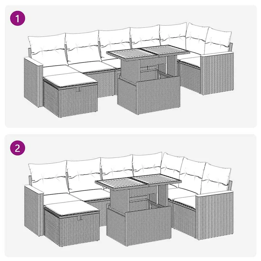 Salon de jardin 5 pcs avec coussins gris résine tressée - 13