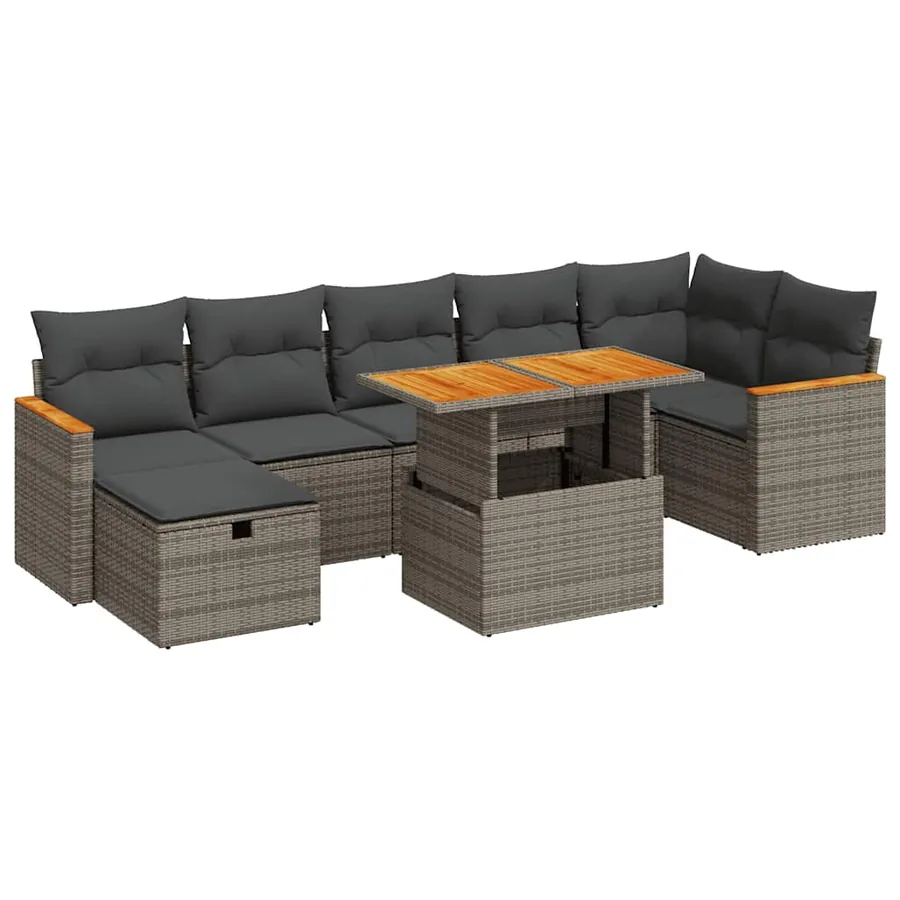 Salon de jardin 5 pcs avec coussins gris résine tressée - 2