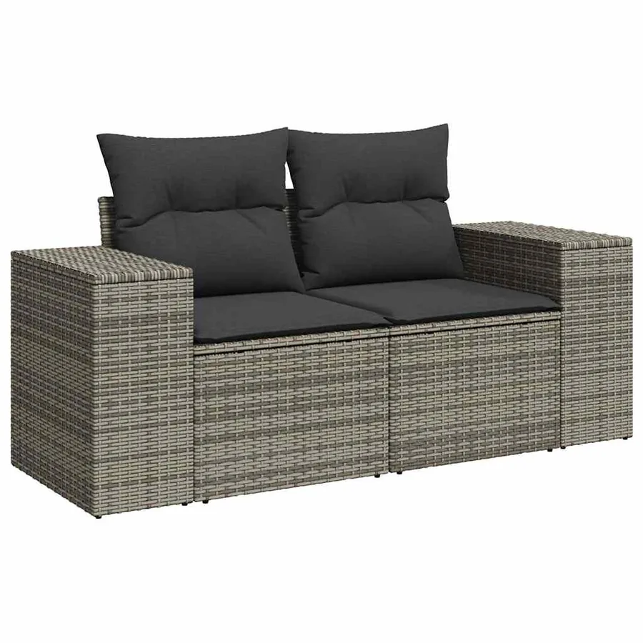 Salon de jardin 5 pcs avec coussins gris résine tressée - 5