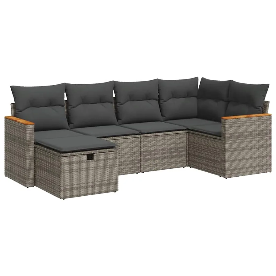 Salon de jardin 6 pcs avec coussins gris résine tressée - 2