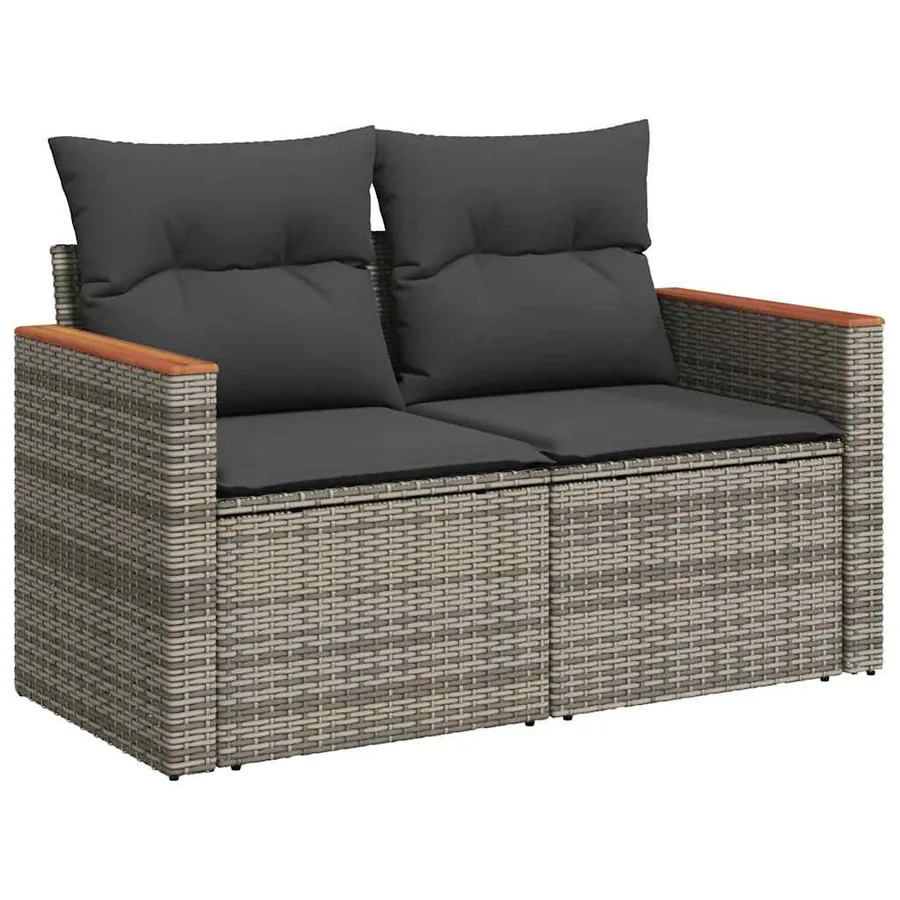 Salon de jardin 6 pcs avec coussins gris résine tressée - 5