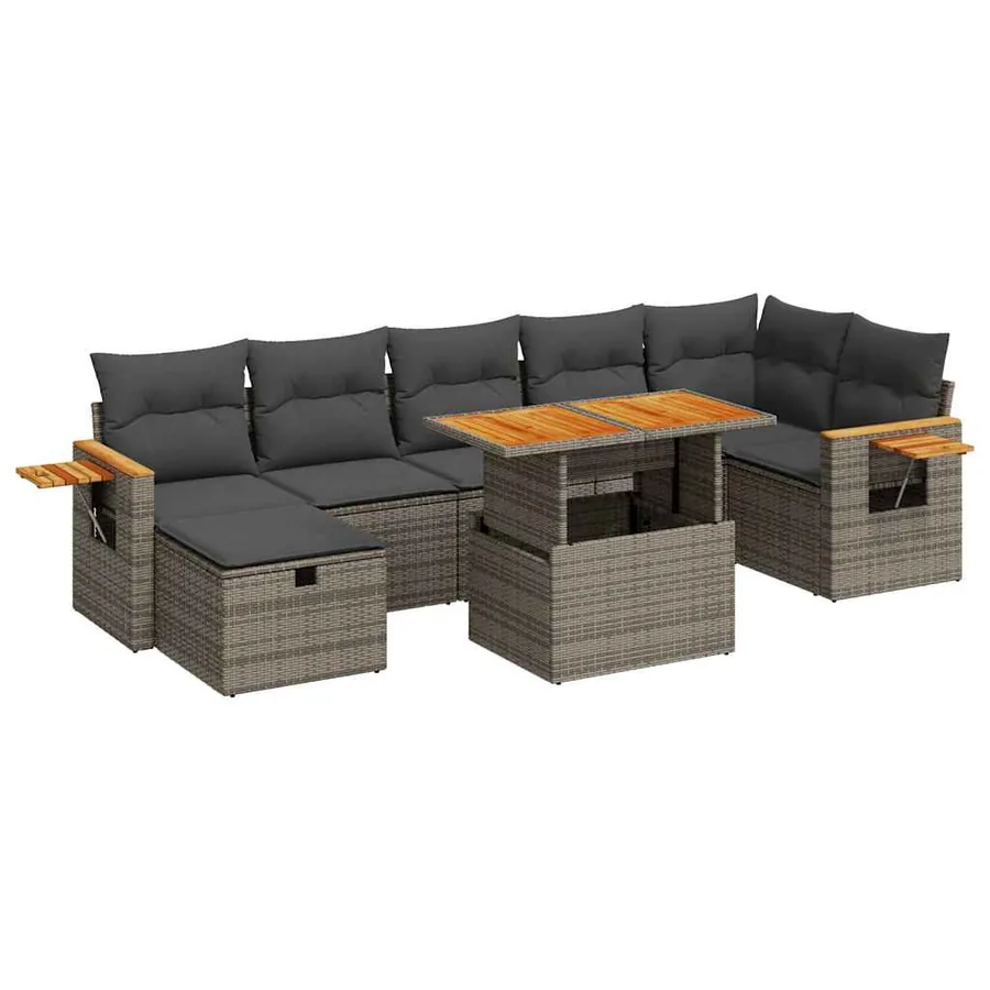 Salon de jardin 5 pcs avec coussins gris résine tressée - 2