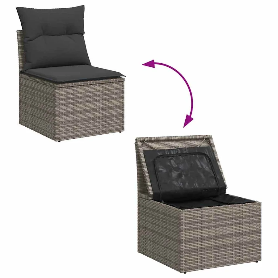 Salon de jardin 5 pcs avec coussins gris résine tressée - 8