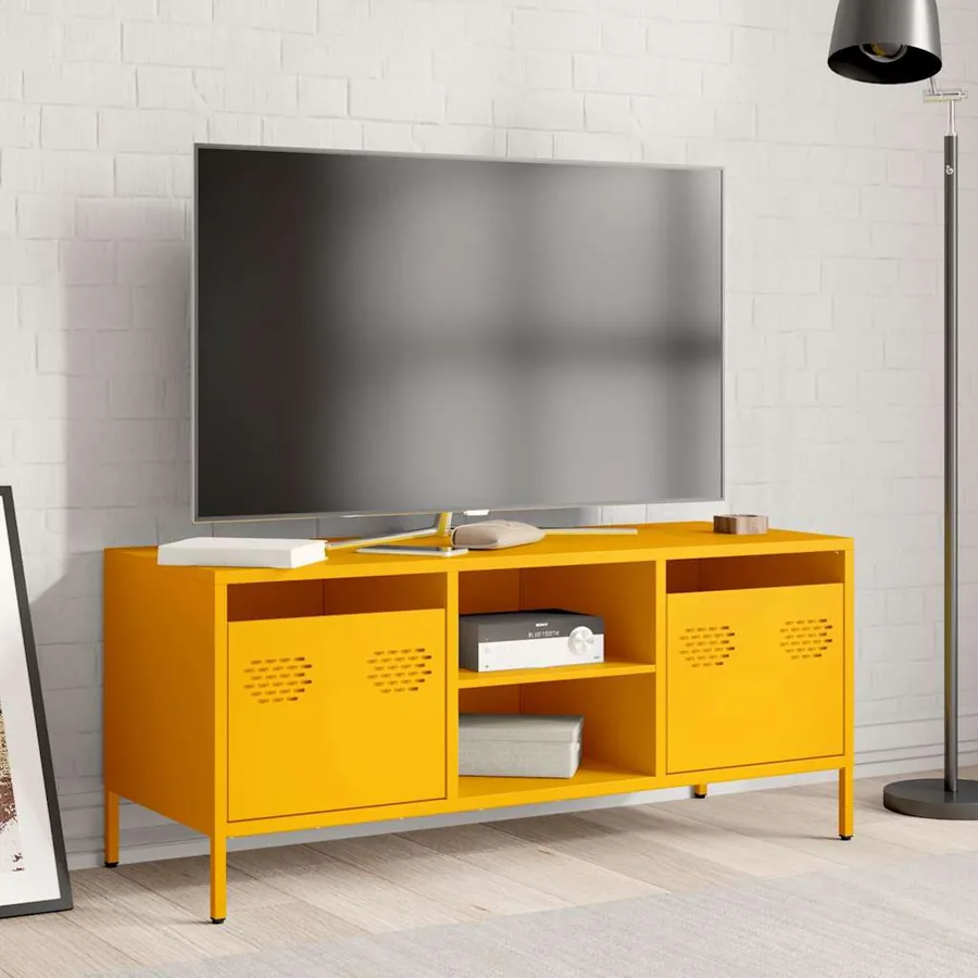 Meuble TV jaune moutarde 101,5x39x43,5 cm acier laminé à froid - 3