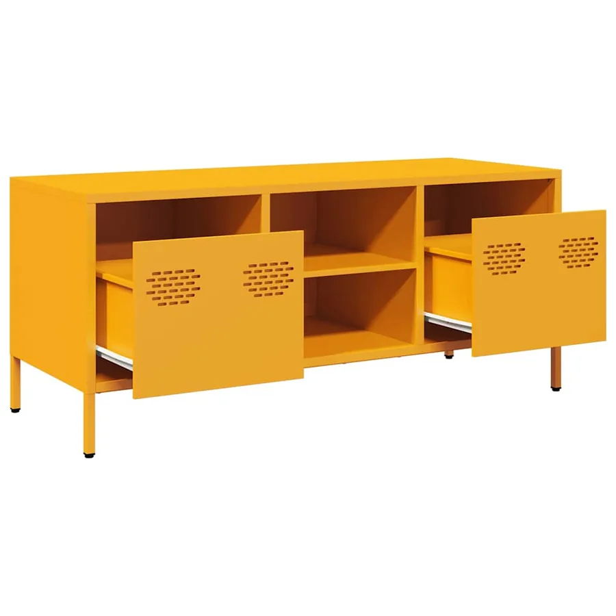 Meuble TV jaune moutarde 101,5x39x43,5 cm acier laminé à froid - 5
