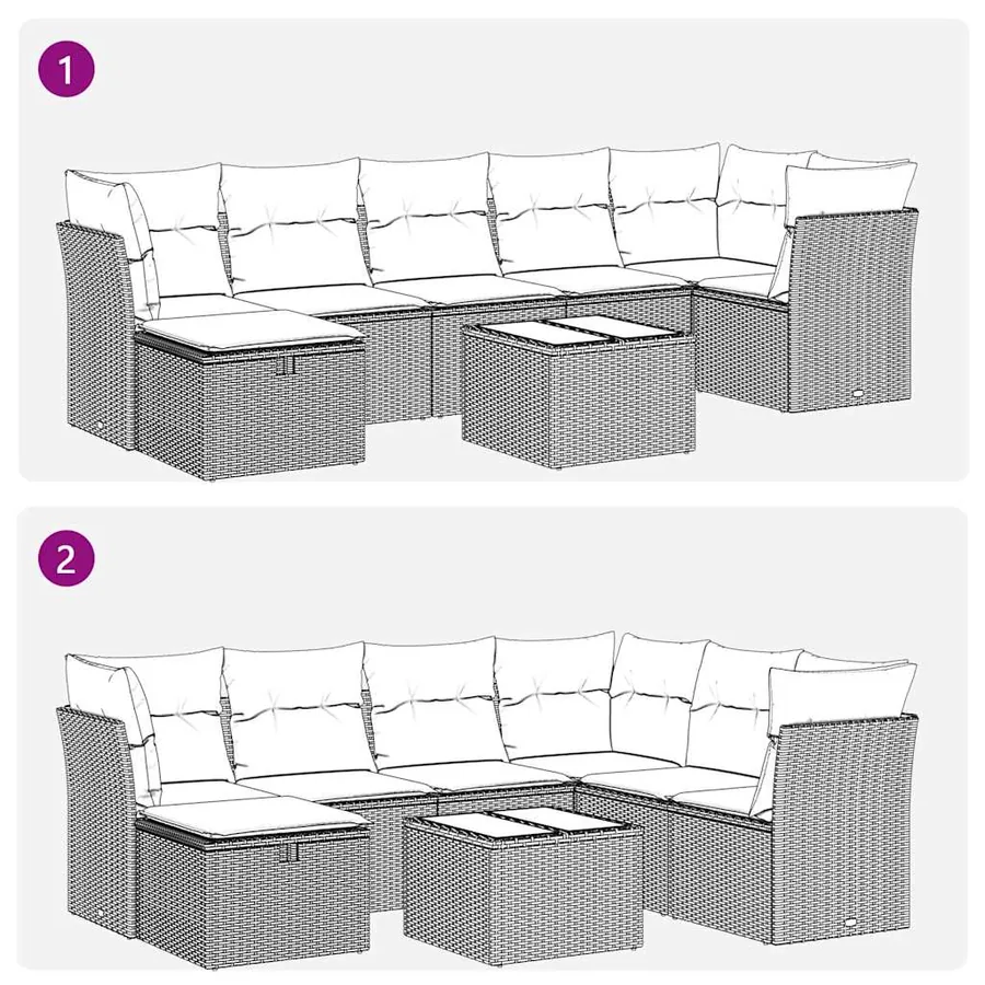 Salon de jardin 8 pcs avec coussins gris résine tressée - 10