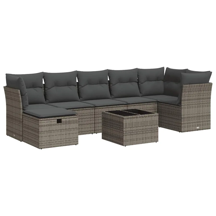 Salon de jardin 8 pcs avec coussins gris résine tressée - 2