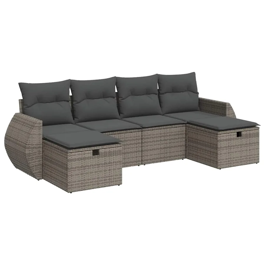 Salon de jardin 6 pcs avec coussins gris résine tressée - 2