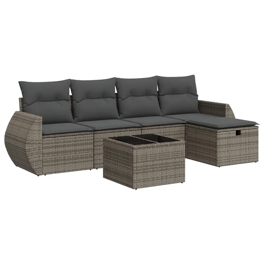 Salon de jardin 6 pcs avec coussins gris résine tressée - 2