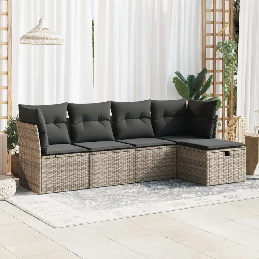 Salon de jardin 5 pcs avec coussins gris résine tressée