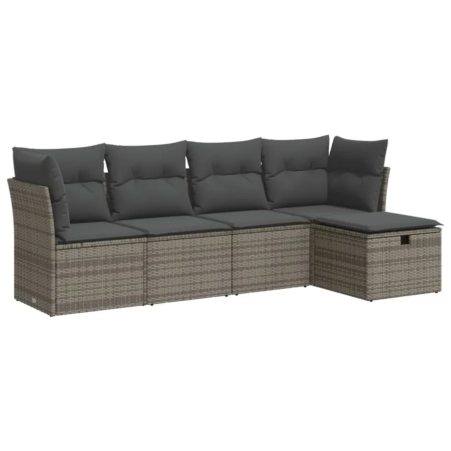 Salon de jardin 5 pcs avec coussins gris résine tressée - 2