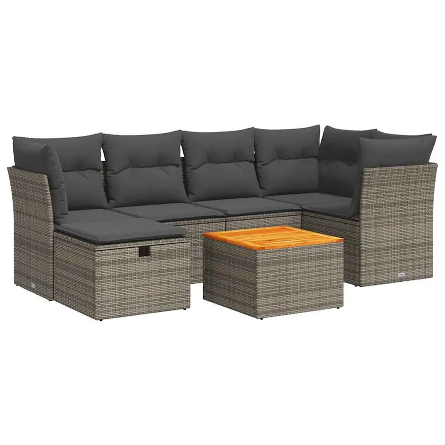 Salon de jardin avec coussins 7 pcs gris résine tressée - 2
