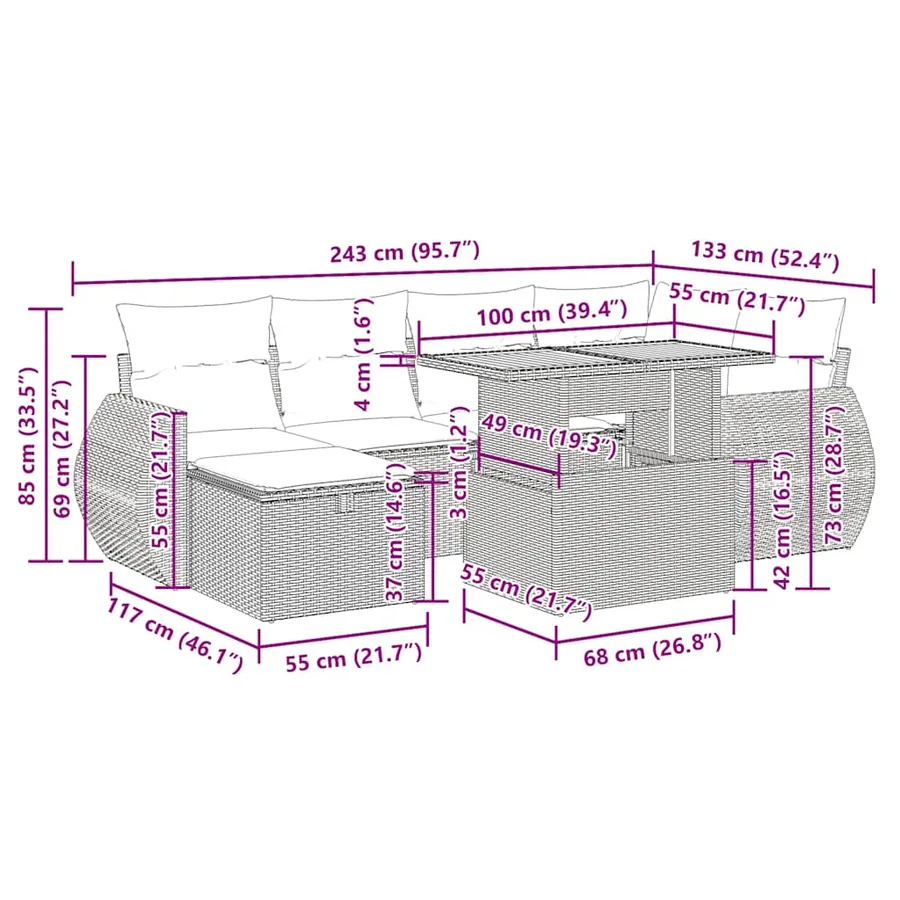 Salon de jardin avec coussins 8 pcs gris résine tressée acacia - 17